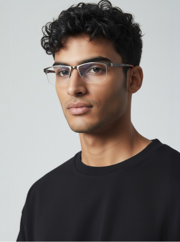 Armação de Óculos Retangular 7805AF Grafite e Vermelho